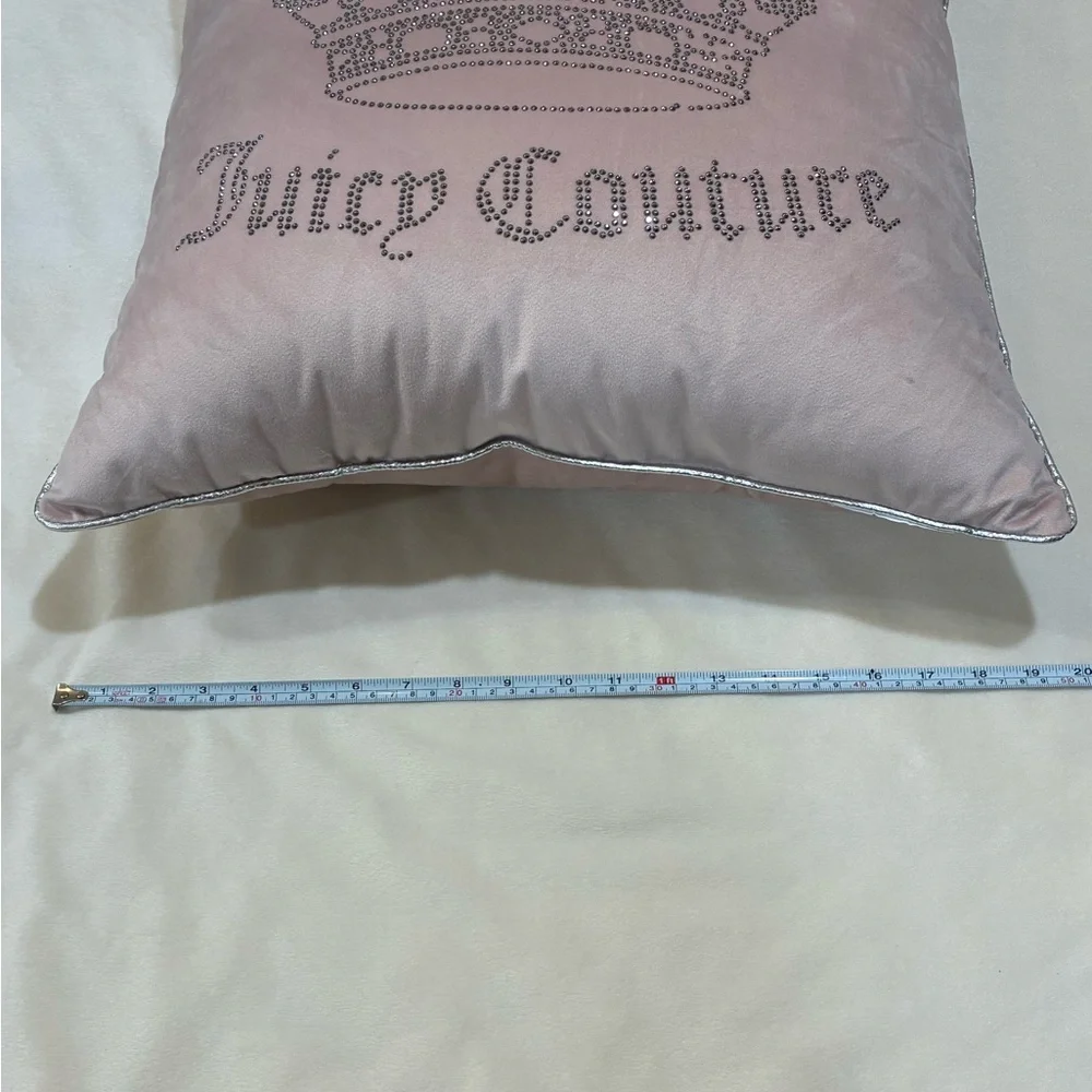 Juicy Couture Velour Pink Decorative Pillow 20x20in Velvet Rhinestones Crown